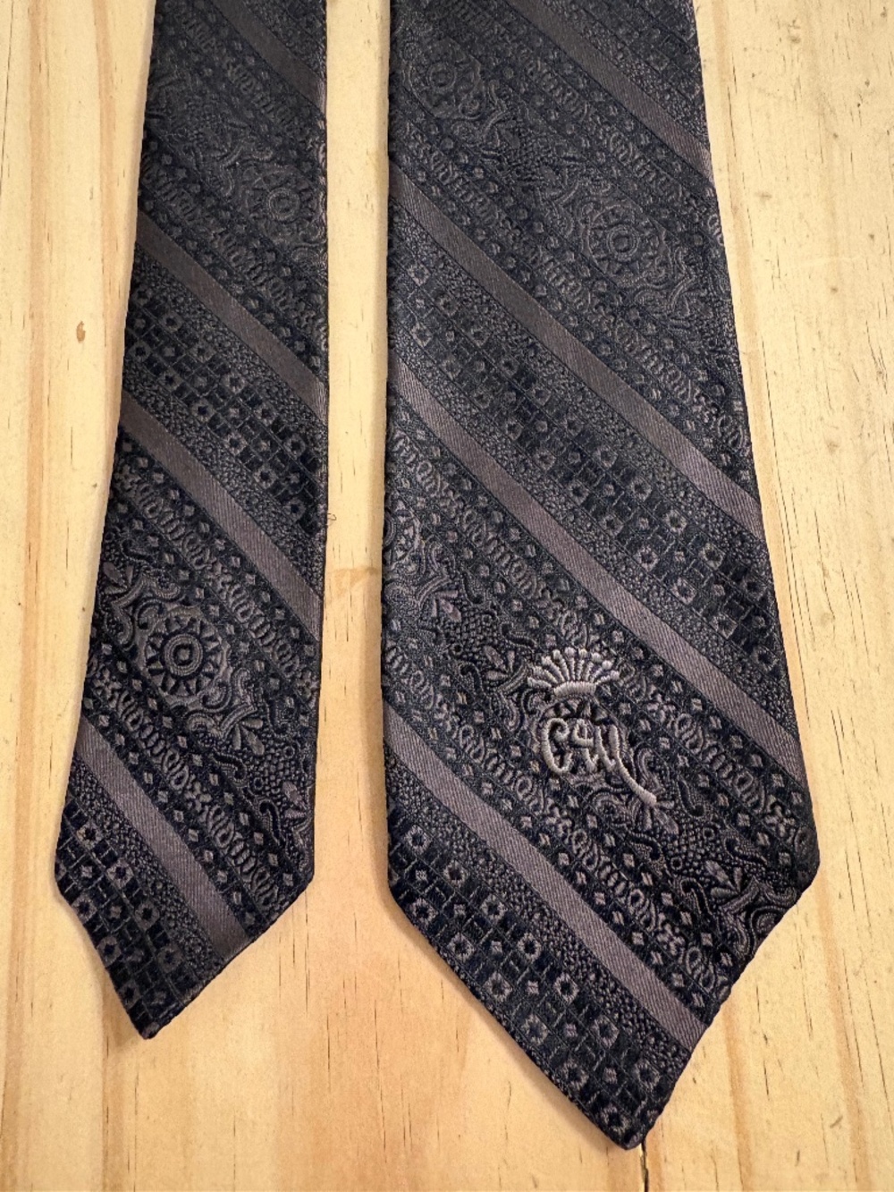 Vintage Countess Mara Black Jacquard Paisley Striped Tie Made In Italy